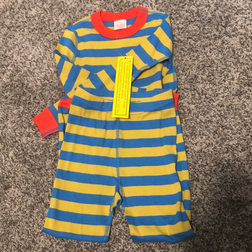 Striped long John’s. Colors: equator blue & parakeet yellow